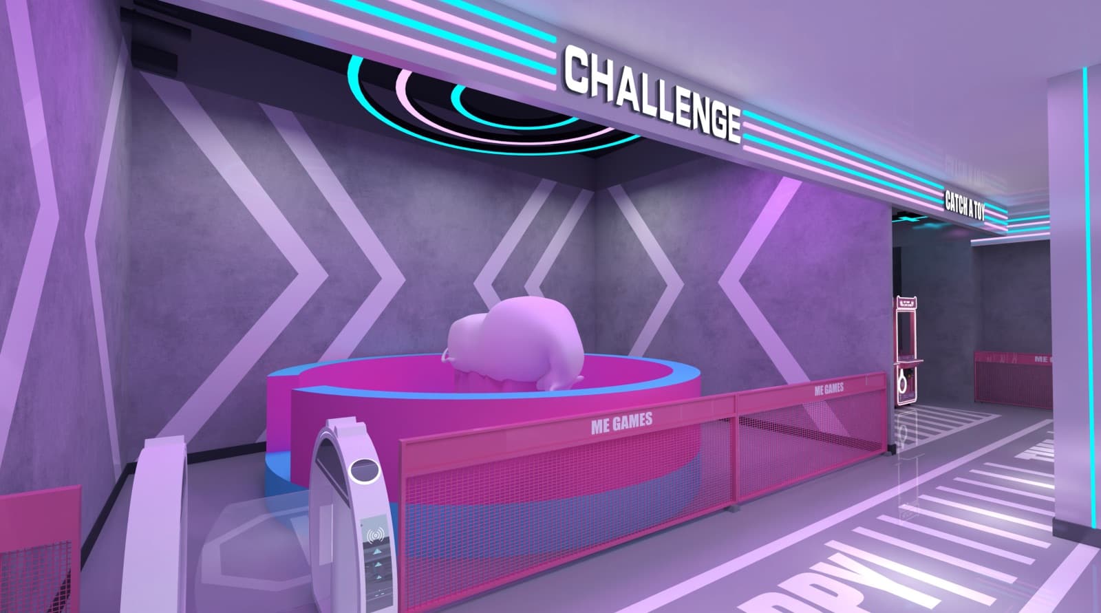 Mechanical rodeo ride inside the padded Challenge arena